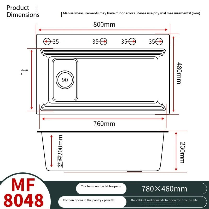 304 Stainless Steel Sink Black Large Slot Wash