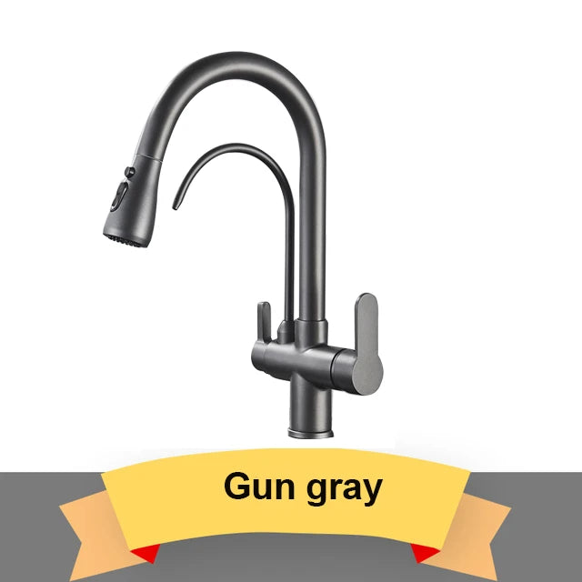 Gold Purify Water Faucet Deck Mounted Dual Handle
