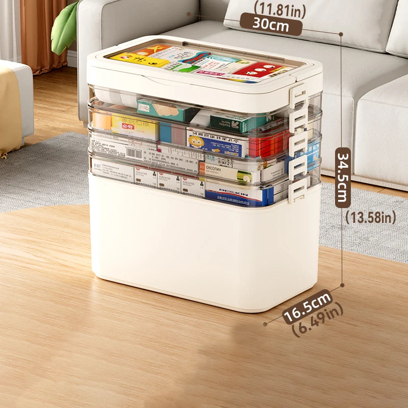 Multi-Layered Milk Tea-Colored Medicine Storage Box - Equipped