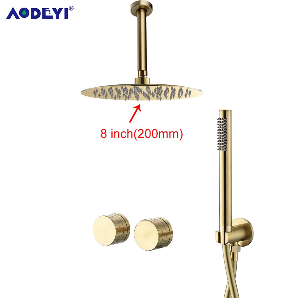 Bathroom Shower System Brushed Gold Cold Faucet Bath