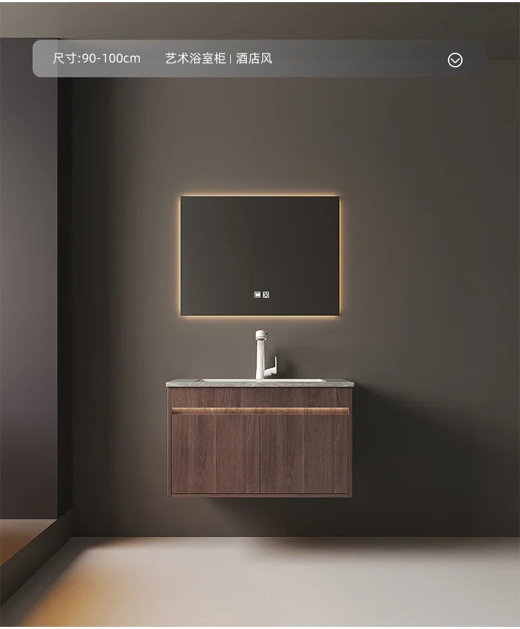 Light Luxury Bathroom Cabinets Rock Slab Integrated Washbasin