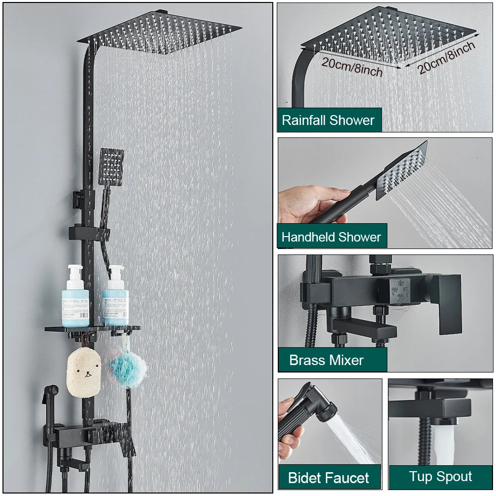 Shower Faucet Rainfall 3/4-Ways Bathtub Tap Bathroom Shelf