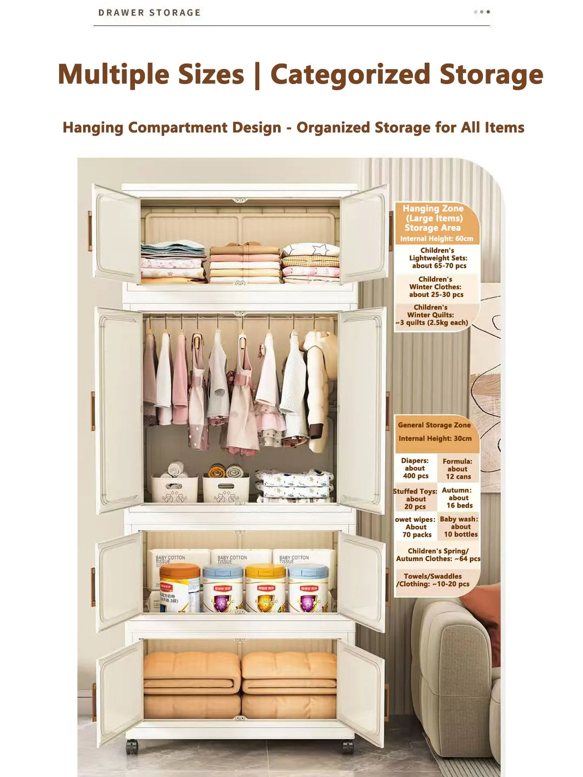 Multi-Functional Folding Storage Cabinet Doors White/Black/Gray