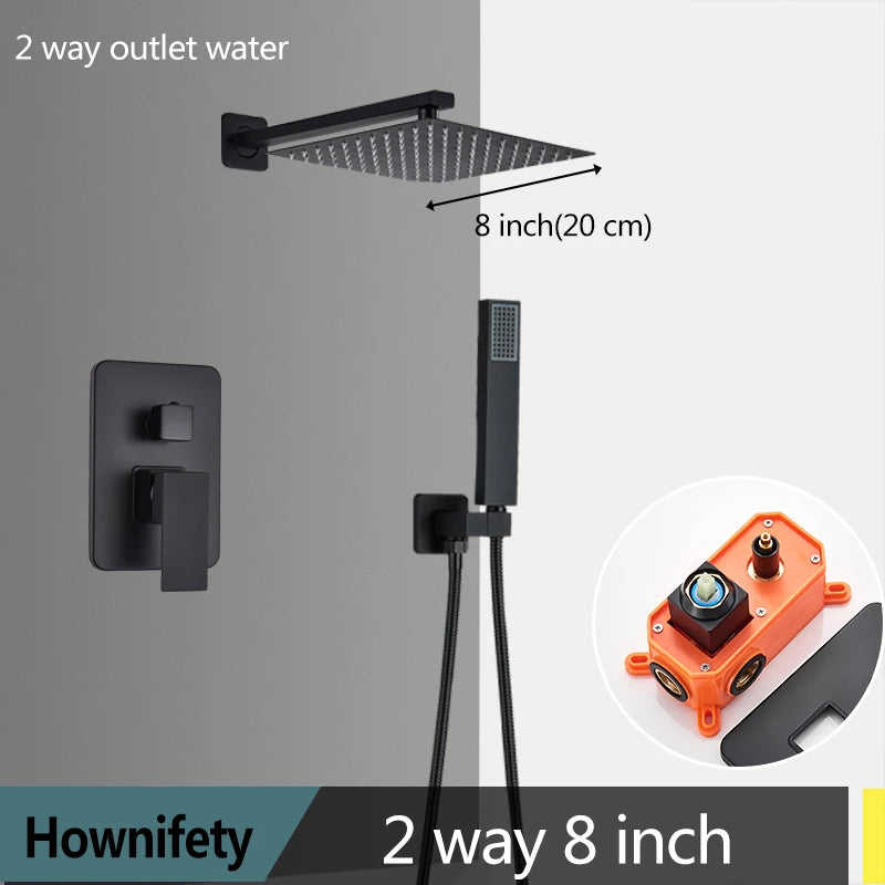 Matte Black Bathroom Shower Faucet Orange Box Rain