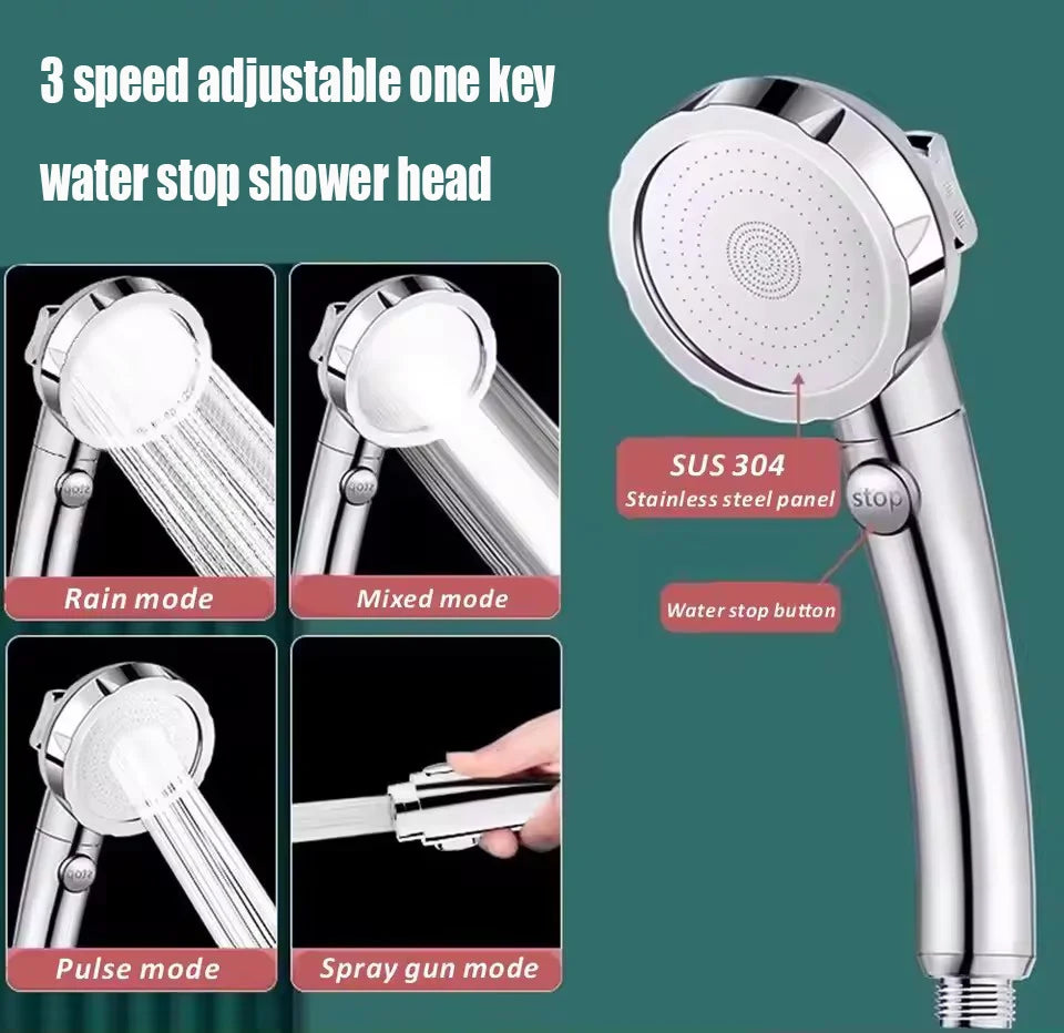 High Pressure Shower Head On/Off Pause Switch Modes
