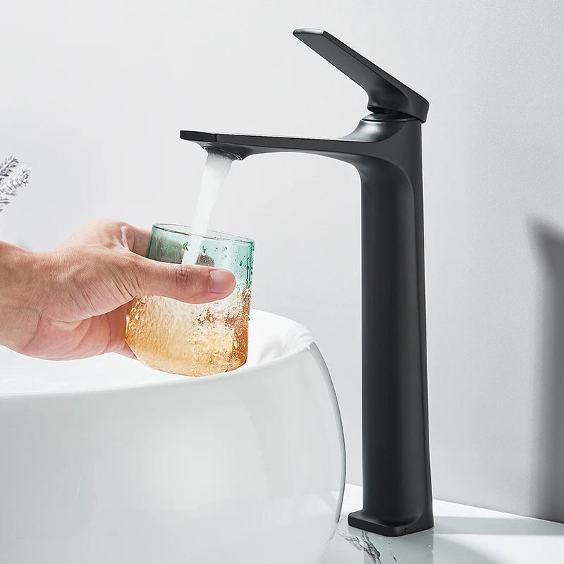Brass Core Modern Bathroom Sink Faucet Handle Deck