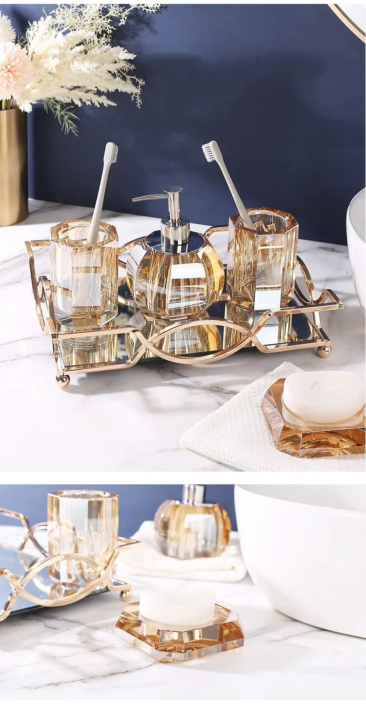 Light Luxury Crystal Glass Bathroom Lotion Bottle Transparent