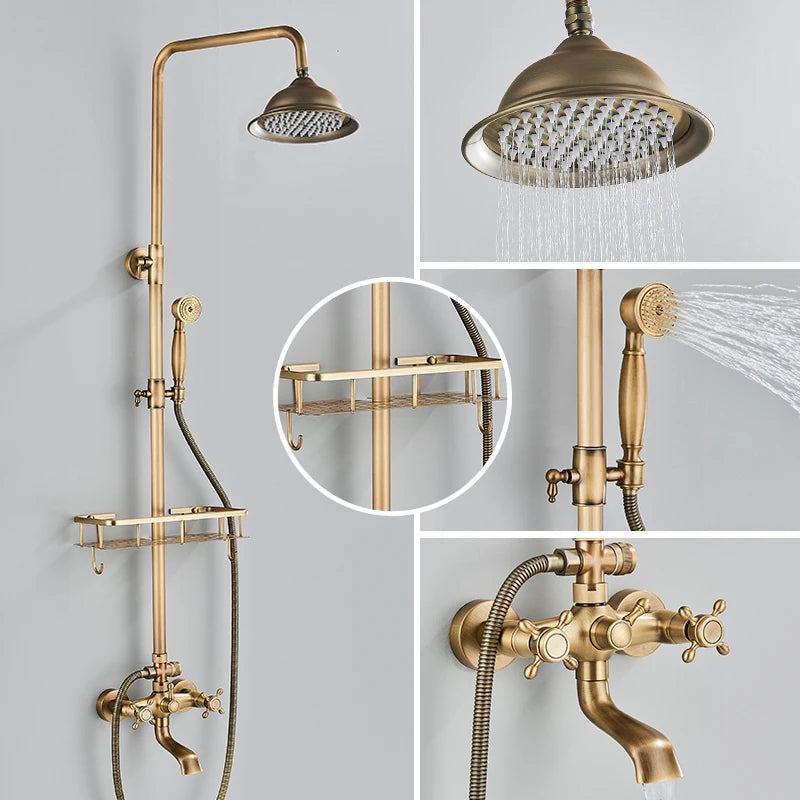 Quyanre Antique Brass Shower Faucets Wall Mount Antique