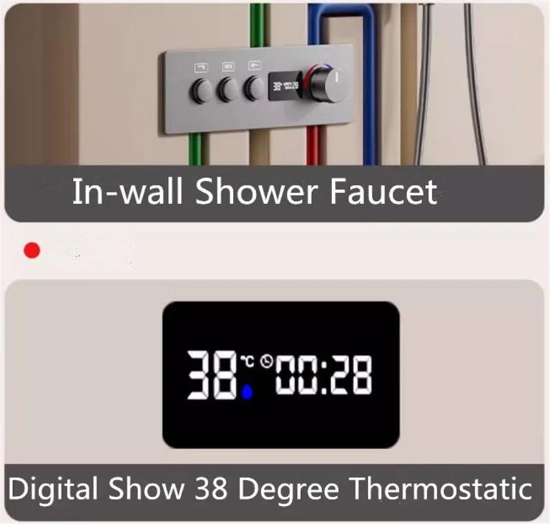 Brushed Gold Thermostatic Bathroom Shower Faucet In Wall
