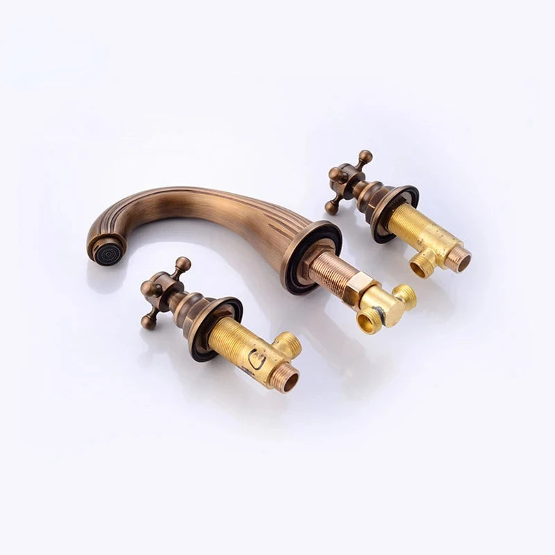 Basin Faucets 3pcs Antique Brass Classic Bathroom Sink