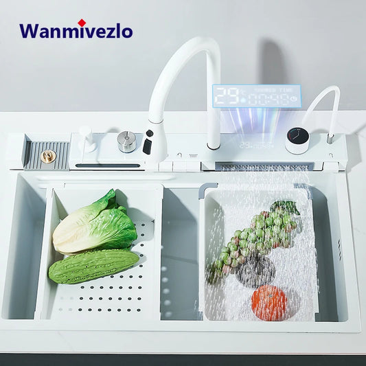 Multi Functional Digital Flying Rain Faucet White Double