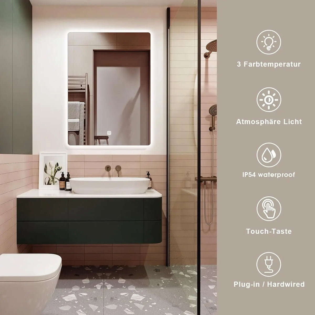 45x60cm Bathroom Wall Mirror Bathroom Mirror Lighting Mirror