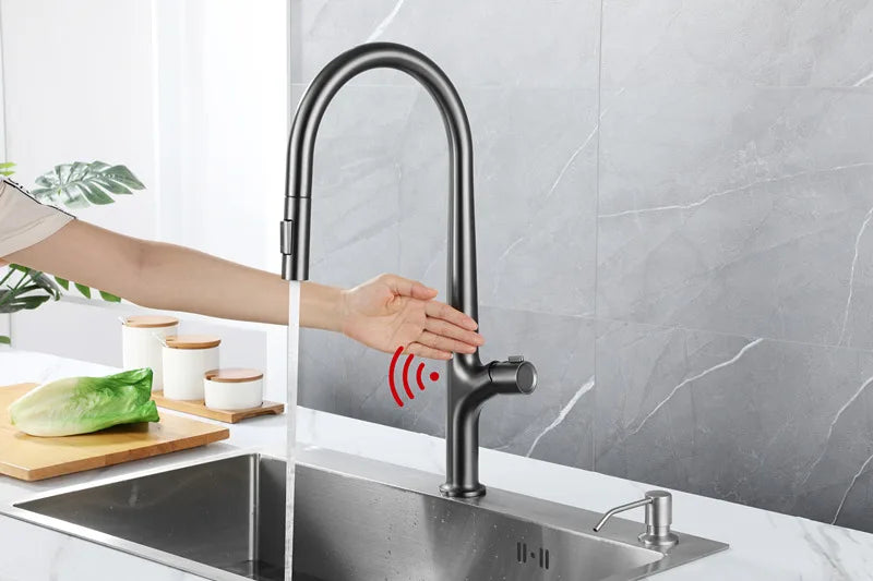 Gunmetal Faucets Pull Out Cold Faucet Sensor Telescopic