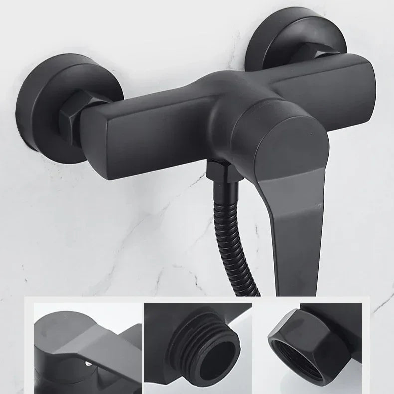 Black Bathroom Shower Faucet Wall-Mounted Mixer Valve Handle