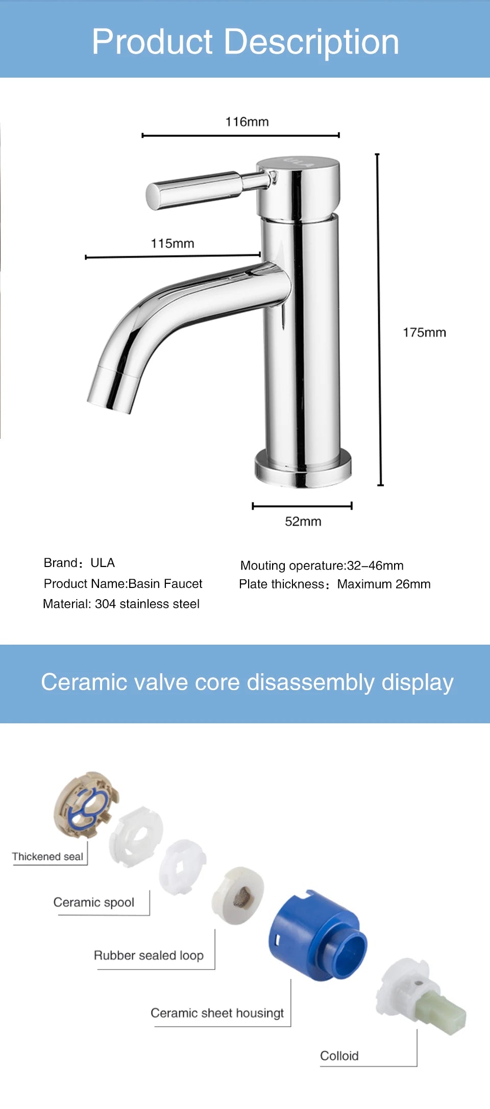 Ula G1/2 Basin Faucet Waterfall Bathroom Sink Faucet