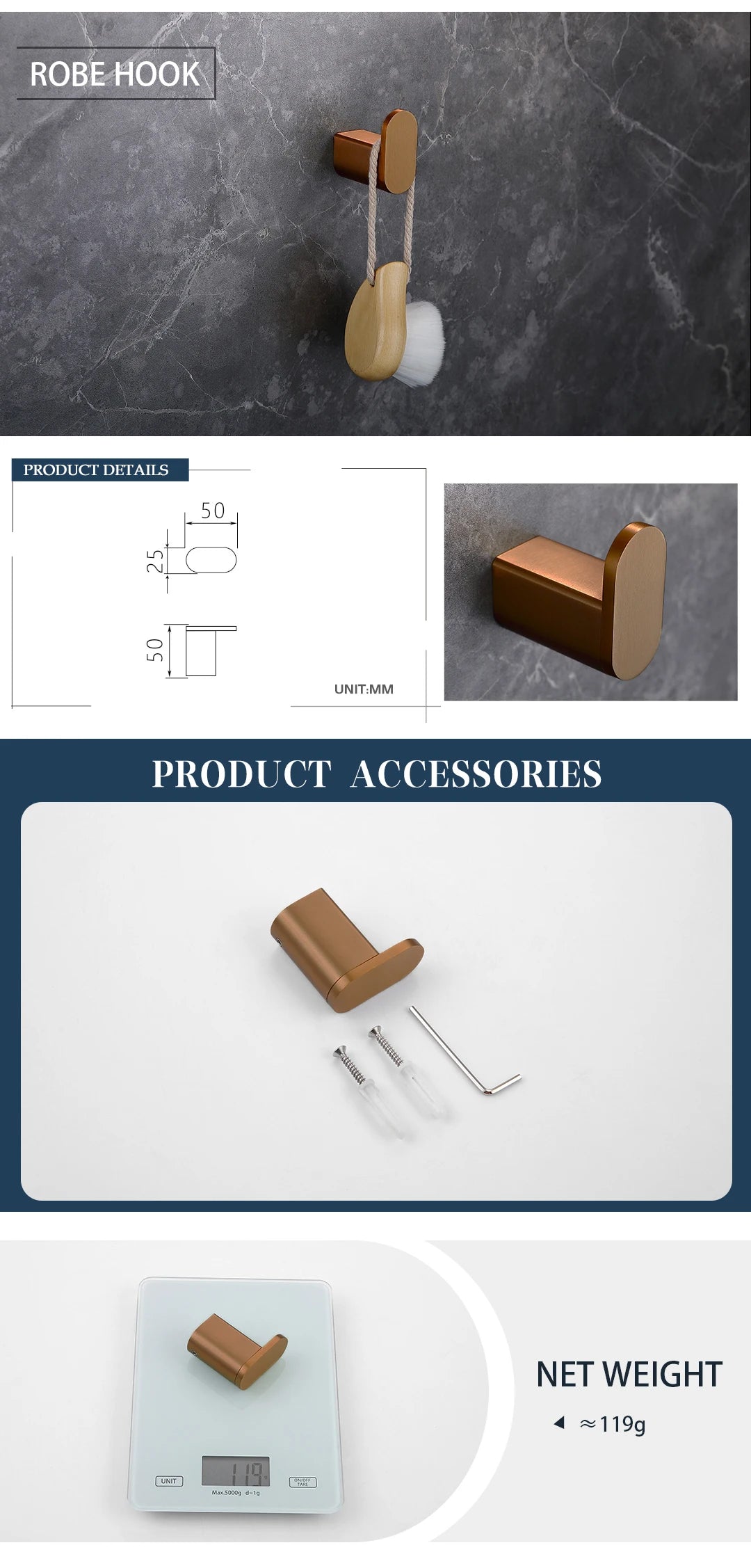 Rose Gold Bathroom Wall Mount Shelf Toilet Bath