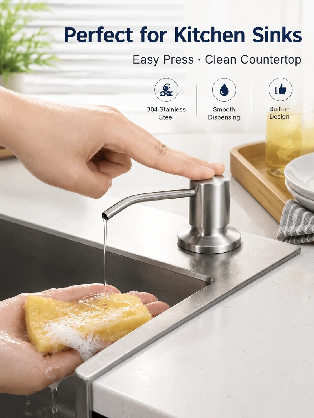 304 Stainless Steel Press-Type Sink Soap Dispenser 17oz/500ml