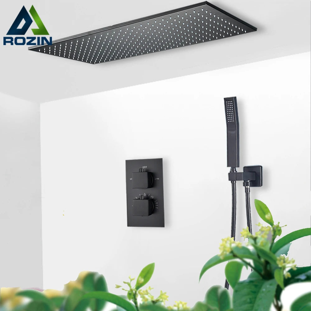 Rozin Brass Thermostatic Shower Faucet Black 40 80cm