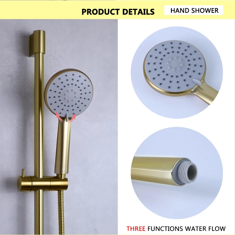 Slide Bar Hand Shower Brushed Matt Gold Functions