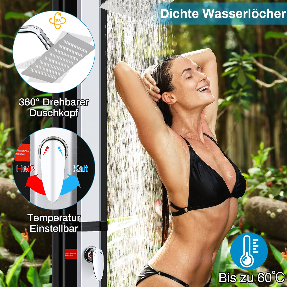 35l/40l/60l Solar Shower Column Panel Garden Beach Waterproof