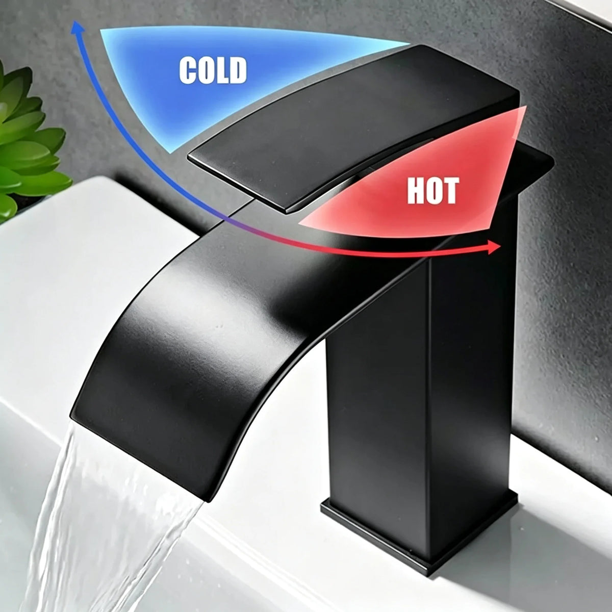 Matte Black Modern Bathroom Sink Faucet Waterfall Spout