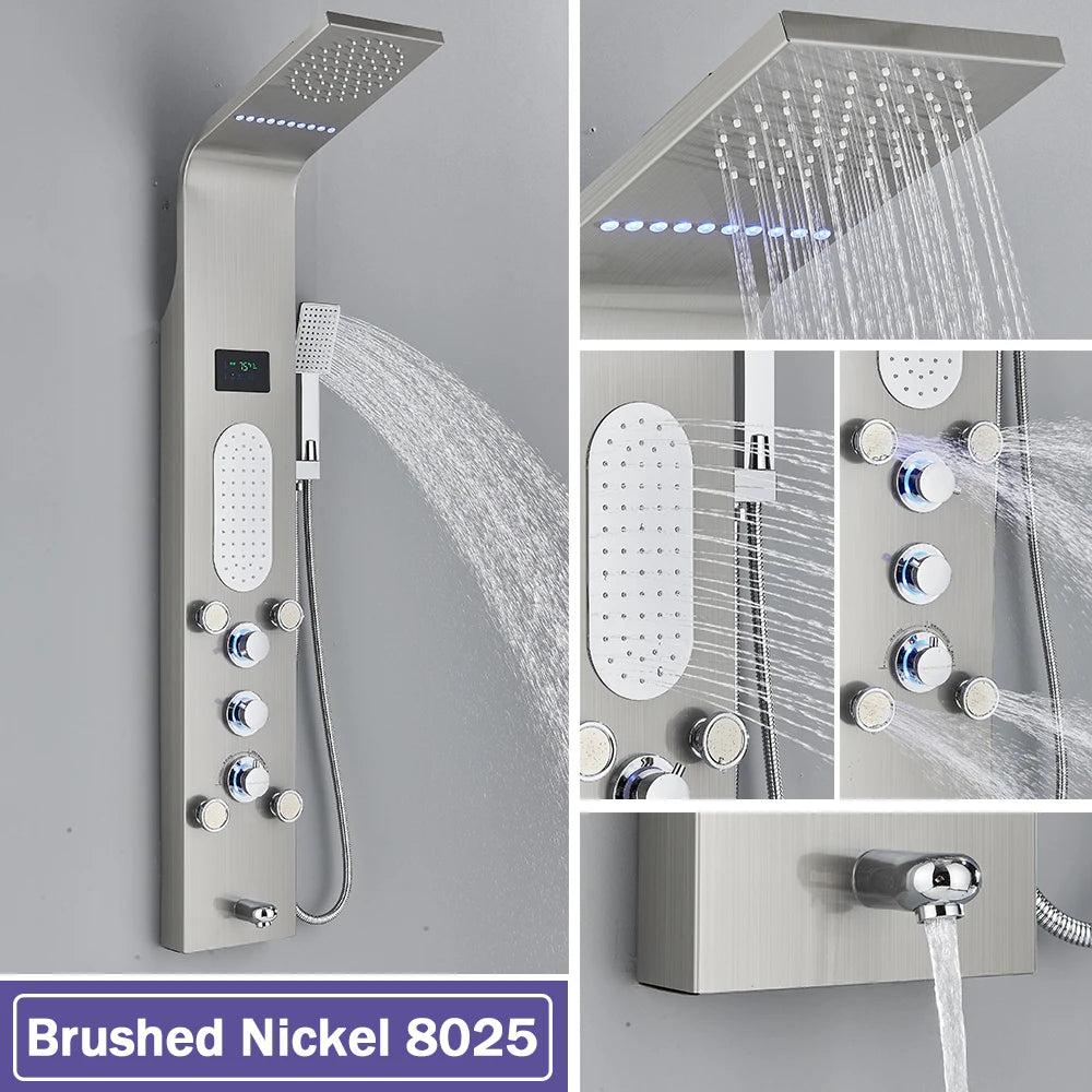 Led Light Shower Faucet Bathroom Waterfall Rain Black