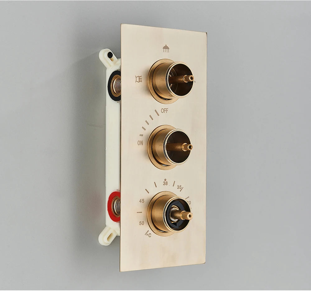 Brushed Gold Thermostatic Shower Mixer Valve Brass 3-Ways