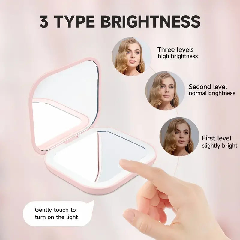 Compact Mirror Lights 1x/2x Magnification Folding Handheld Small