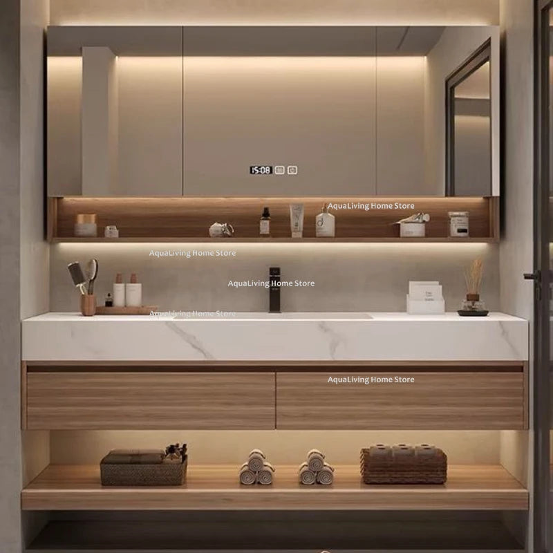 Luxury Rock Plate Bathroom Cabinets Intelligent Mirror Wash
