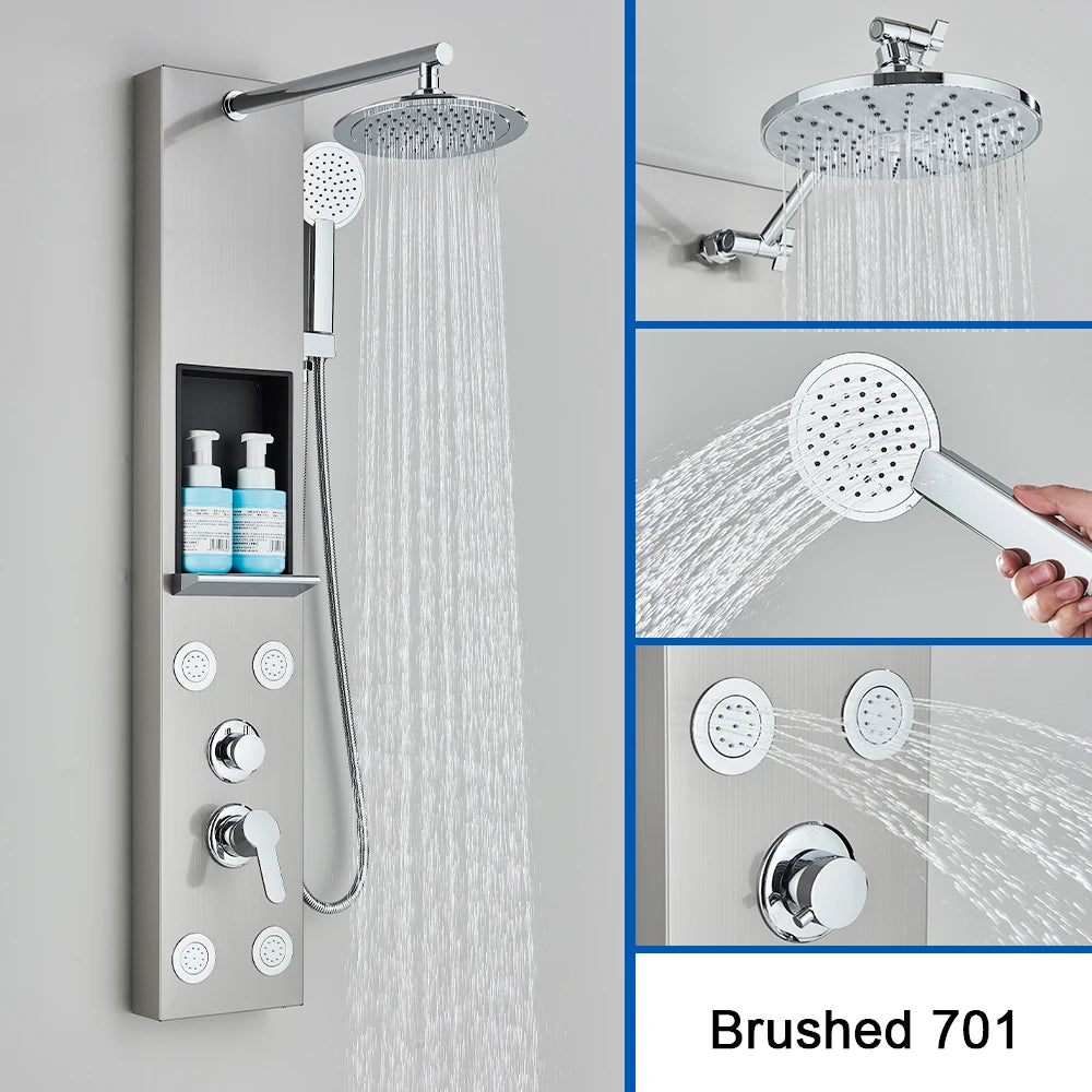 Black Shower Panel Column Big Screen Blue Light