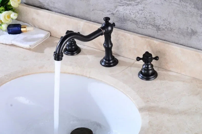 Zgrk Basin Faucet Black Brass Dual Handle Bathroom