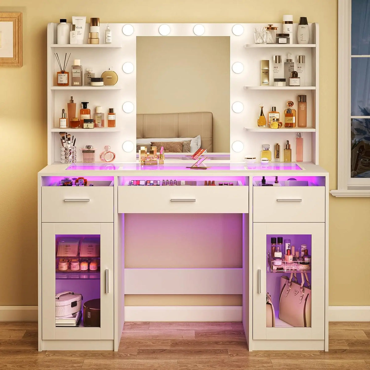 Vanity Desk Color Lighted Mirror Transparent Top Rgb