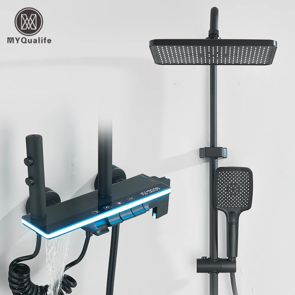 Black Lcd Display Screen Shower Faucet Bathroom Cold