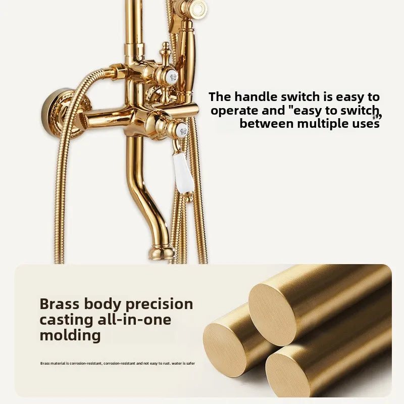 Vintage Shower System Brass Lightweight Luxury Gold Shower