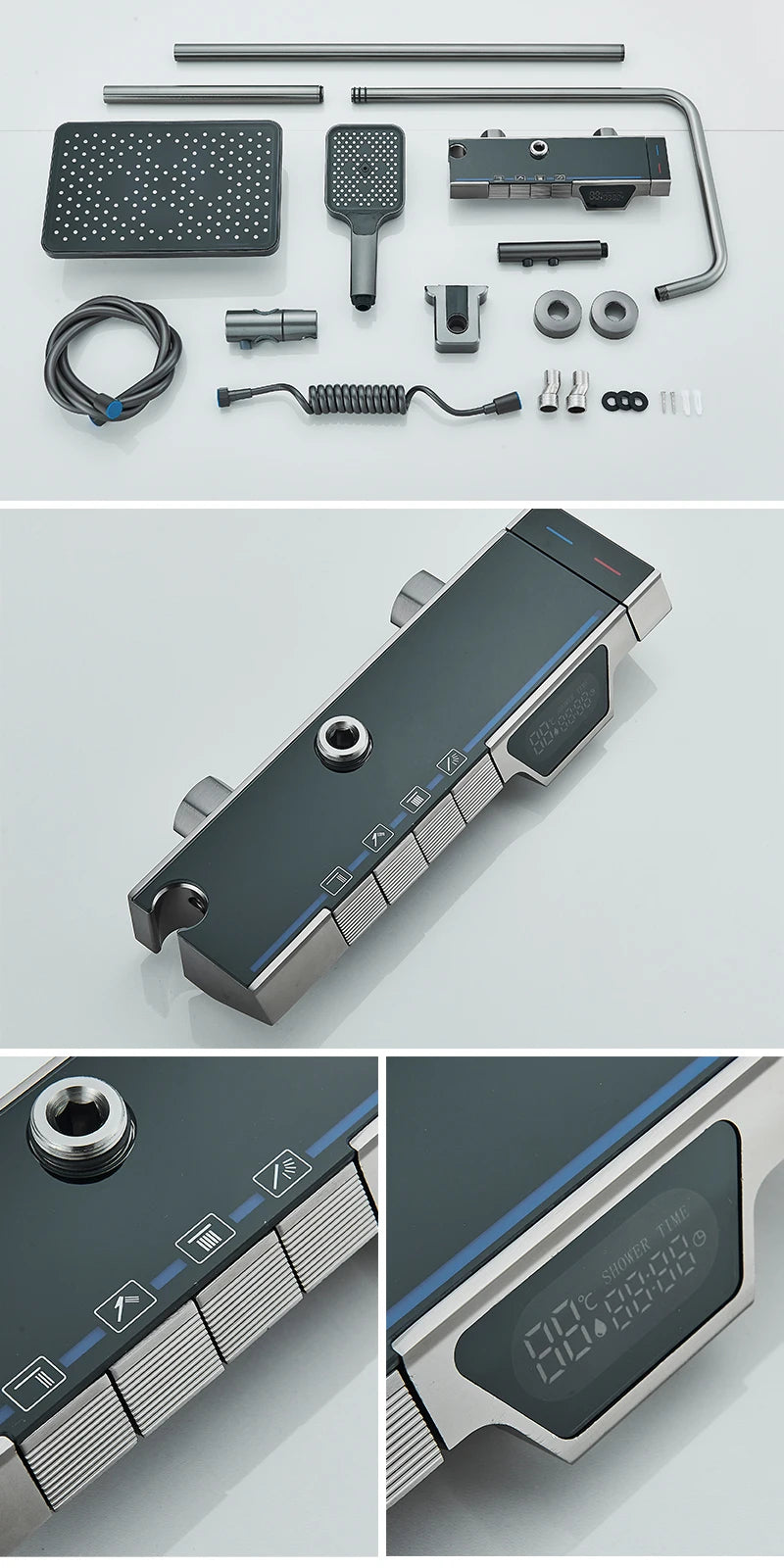 Rozin Gray Bathroom Shower Faucet Smart Digital Display