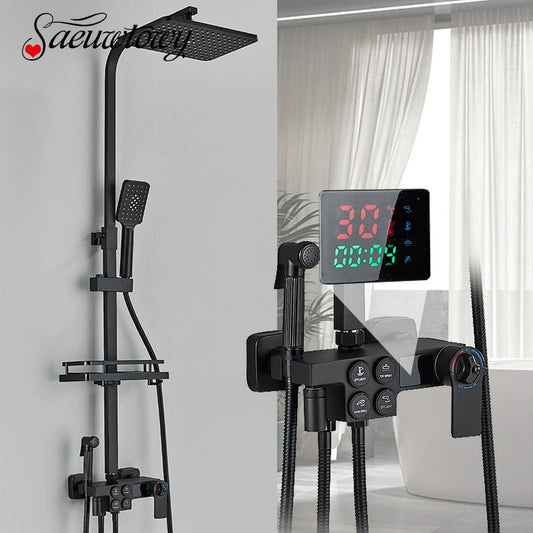 Matte Black Functions Display Screen Shower Faucet Bathroom