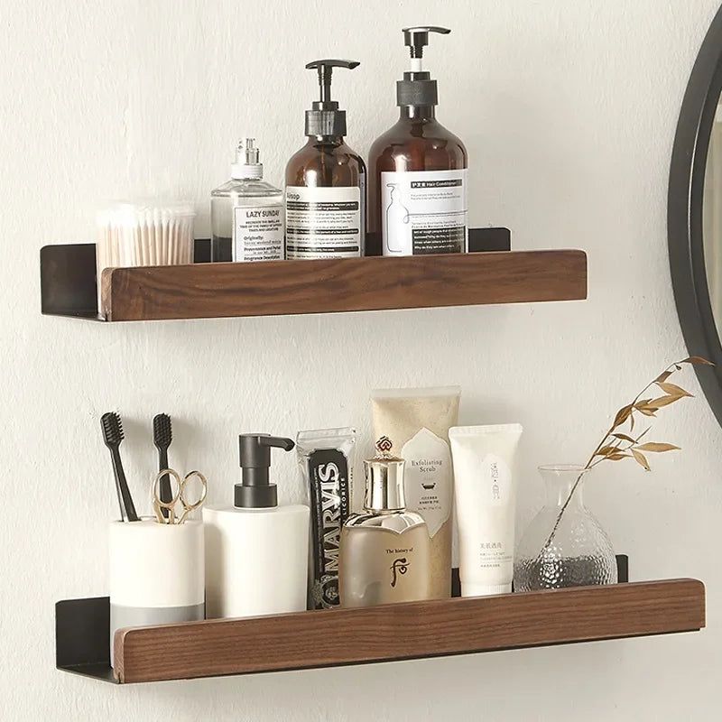 Walnut Wood Black Bathroom Hardware Bathroom Towel Rack