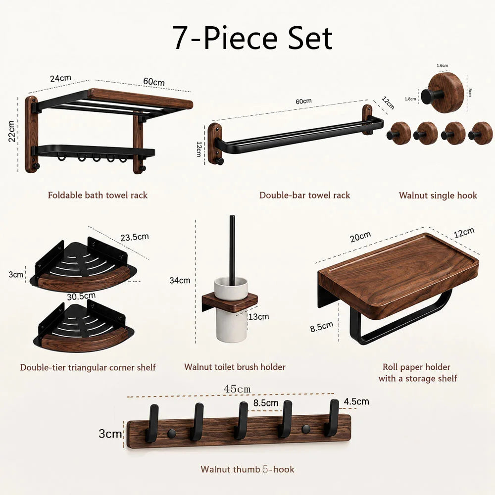 Walnut Wood Bathroom Wall Mounted Towel Rack Shelf