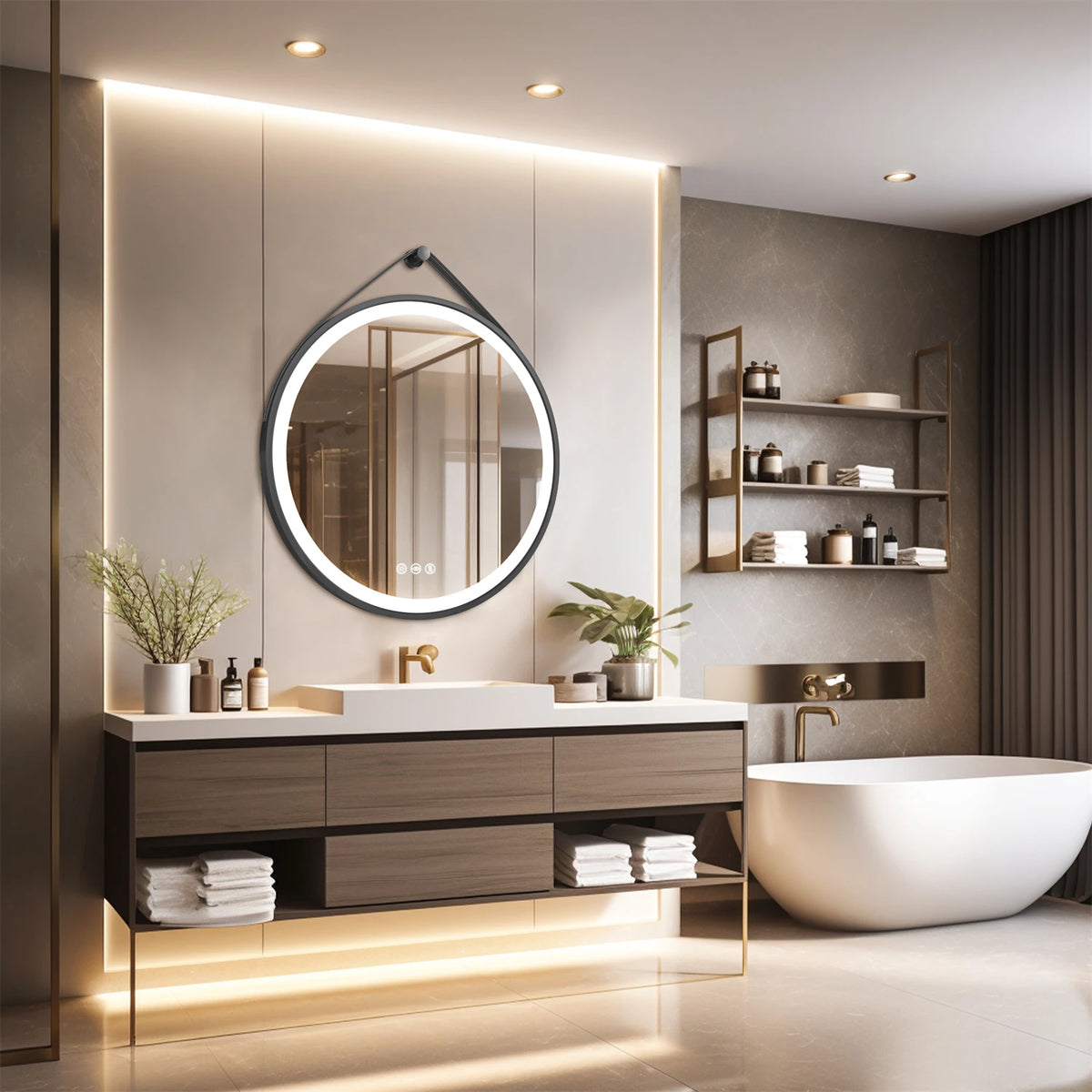 60/70/80cm Round Led Bathroom Mirror Wall Hanging Frontlit