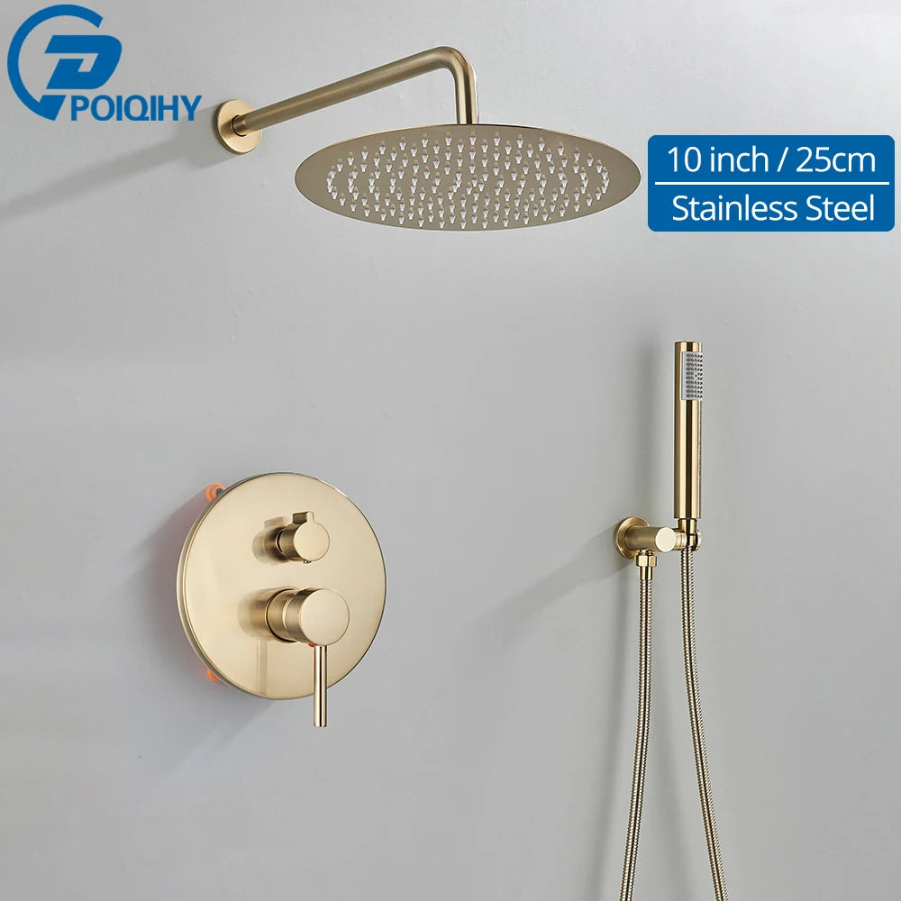 Brushed Gold Shower Faucet Embedded In Ways Shower