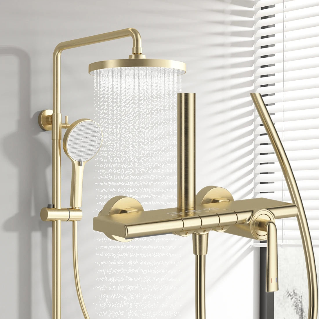 Brushed Rose Gold Bathroom Shower System Faucet 12