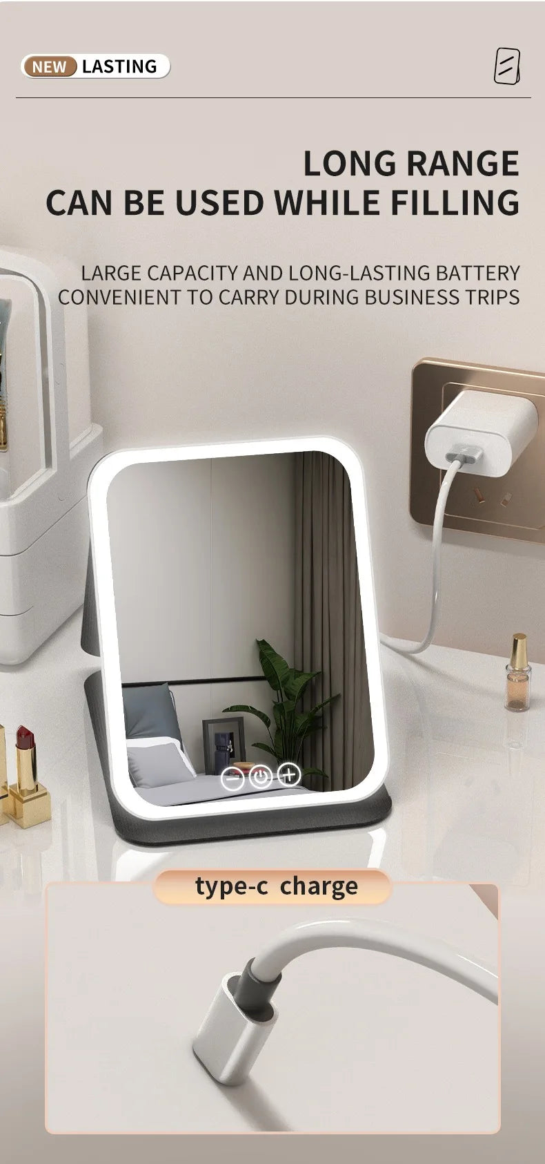 Led Lighted Makeup Mirror Foldable Rechargeable - Compact