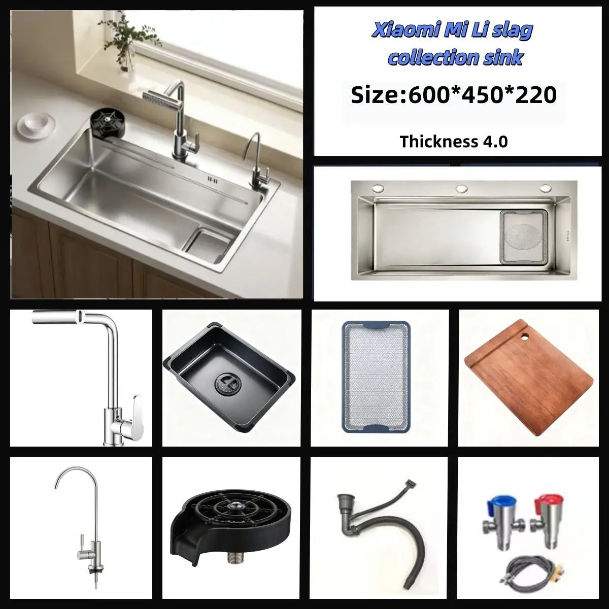 Large Single-Basin Sink Drain Smart Sink Nano-Embossed Slag