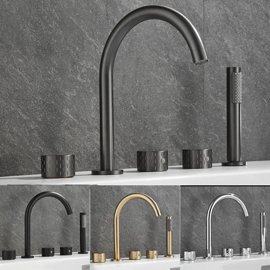 Gray Luxury Brass Deck-Mounted 5-Holes Bathroom Bath Tub