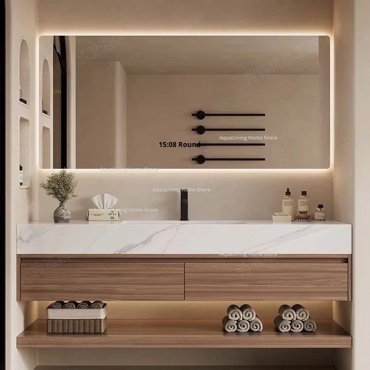 Luxury Rock Plate Bathroom Cabinets Intelligent Mirror Wash