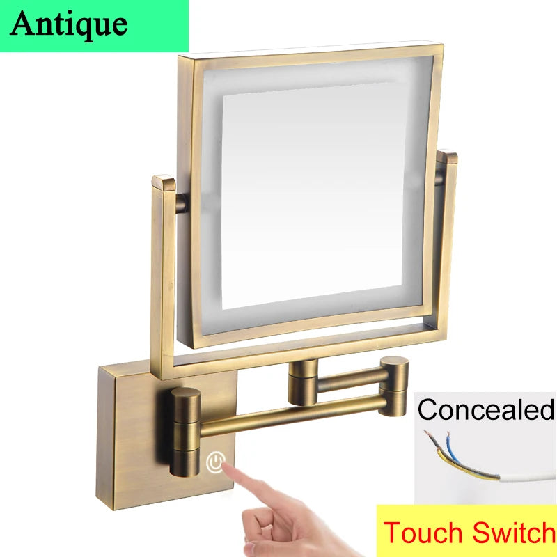 Square Touch Led Folding Bathroom Mirror 3x Magnifying