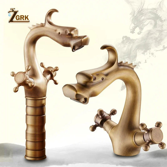 Zgrk Chinese Dragon Basin Faucet Bathroom Deck Mounted