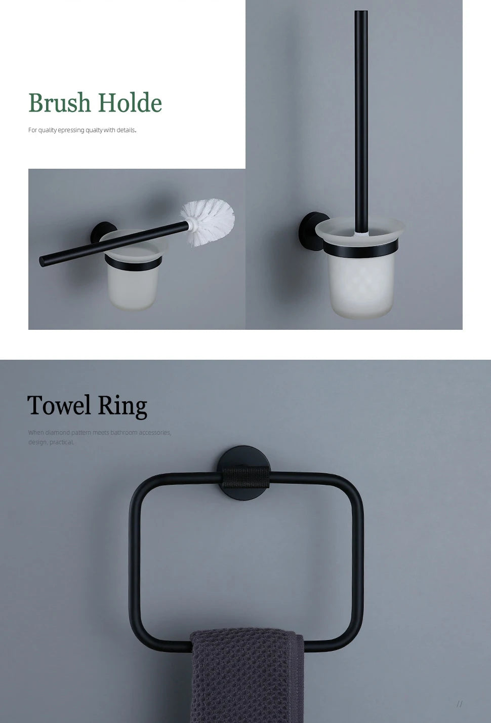 Black Bathroom Brass Knurled Kit Paper Holder Towel