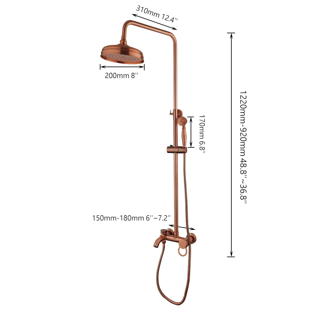 Kemaidi Antique Copper Bathroom Shower Rainfall Bath Shower