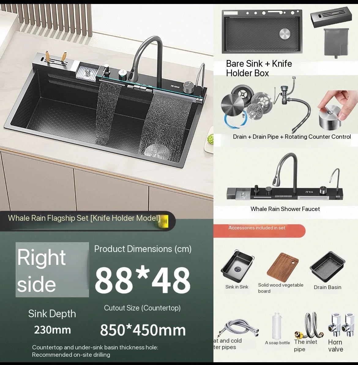 Stainless Steel Waterfall Sink Embossed Large Slot Vegetable